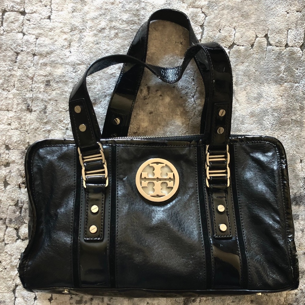Black Leather Tory Burch Handbag